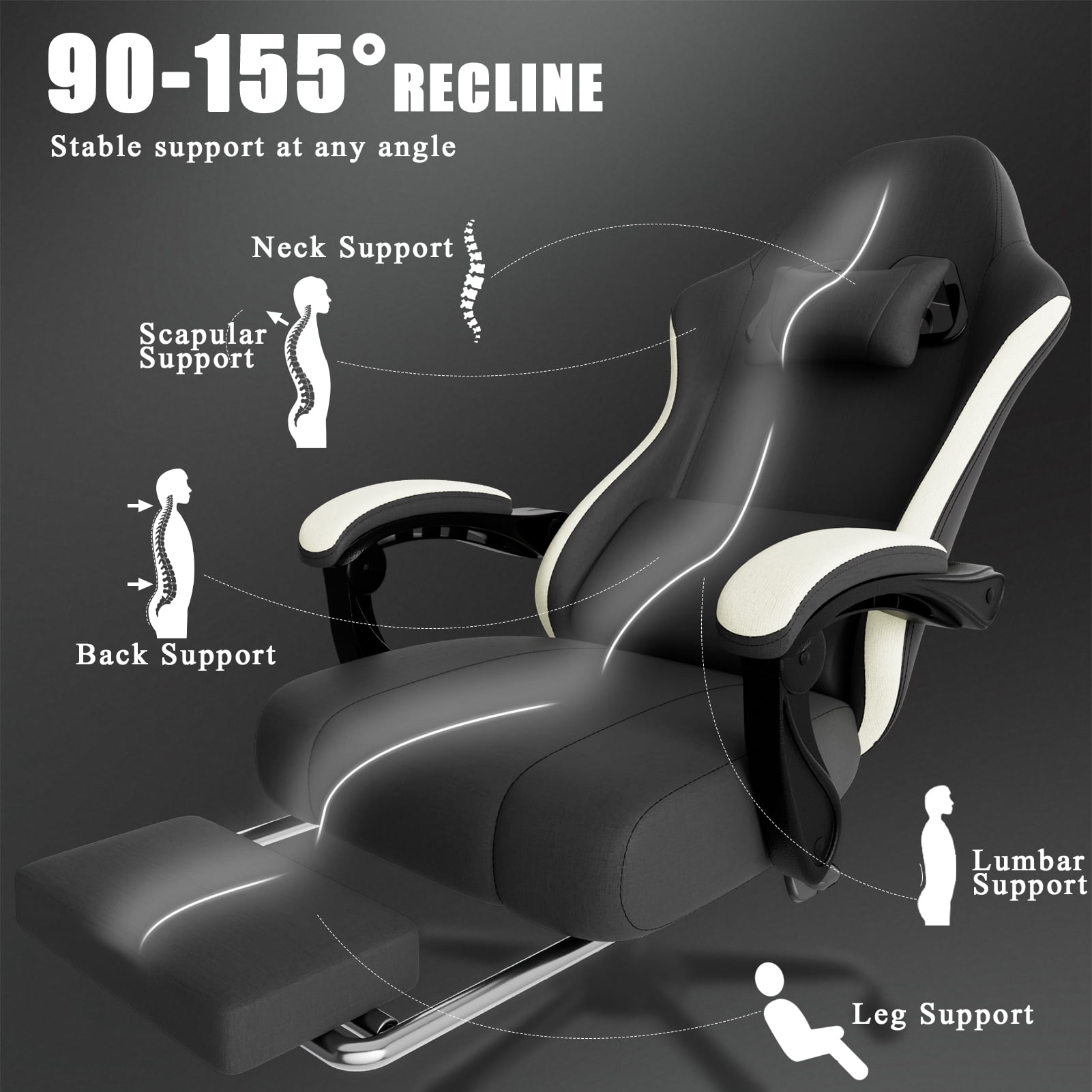 Ergonomic Gaming Chair with Pocketed Spring Cushion, Breathable Fabric Computer Chair with Footrest, Adjustable Lumbar Support Video Game Chair for Adults