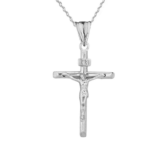 Dainty Crucifix Cross (INRI) Pendant Necklace in Sterling Silver with 20" Chain
