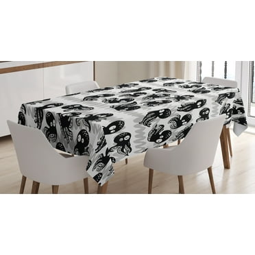 Ambesonne Octopus Tablecloth Rectangular Table Cover, Wildlife in Sea Cartoon, 60"x90", Black Grey White