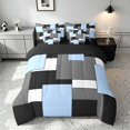thumbnail image 3 of Manfei Light Blue Gray Square King Bedding, Minimalism Geometric Grid King Bed in a Bag, Black Reversible 7pcs, 3 of 6