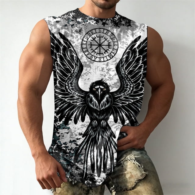 Pattern Print Muscle Tank For Retro Athletic Sleeveless Shirt Suitable For Daily Casual Wear And Gym Workout