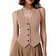 thumbnail image 4 of Vest Tops for Women, Knit V-Neck Sleeveless Button Down Vest Business Casual Outfits Khaki L, 4 of 6