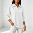 thumbnail image 5 of 3/4 Length Sleeve Womens Tops Casual Button Down Summer Work Polo Shirts Breathable Wrinkle Shirts, 5 of 9
