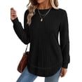 thumbnail image 3 of Tunic Tops for Women Loose Fit Dressy Long Sleeve Shirts Womens Sweaters Crew Neck Fall Clothing Black L, 3 of 6