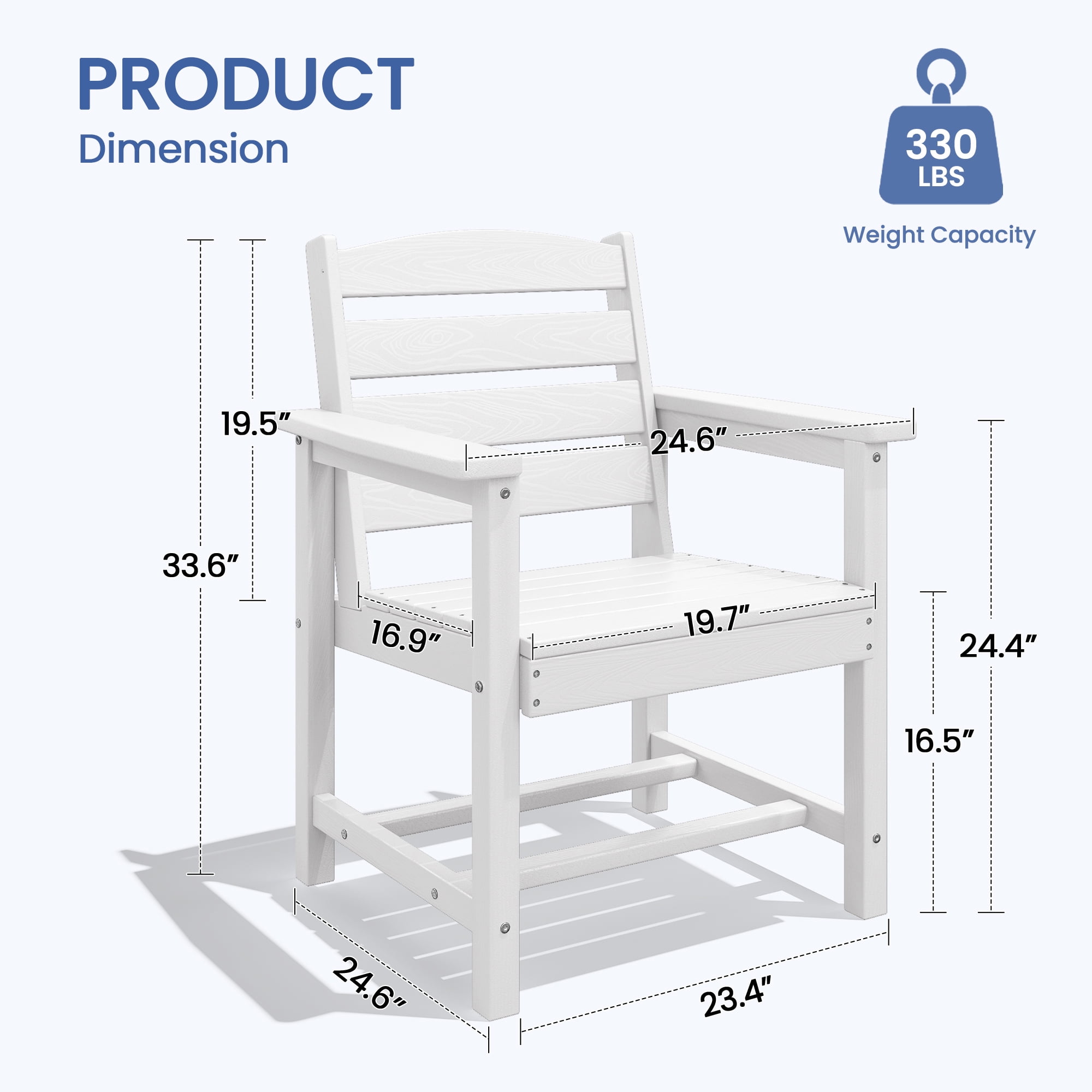 KINGYES All Weather Outdoor Dining Chairs Set of 2, HDPE Oversized Patio Chairs for Backyard Porch Garden Poolside, White