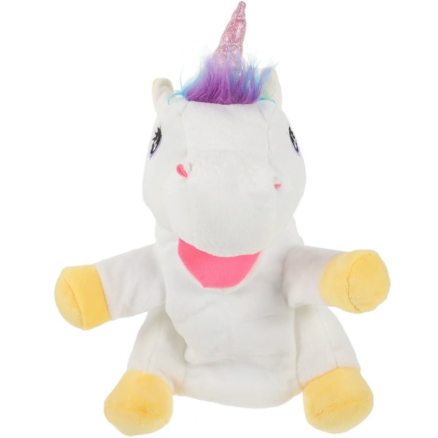 Unicornio de mano títere peluche animales mano títere narrando narración de títeres de caricaturas de marionetas
