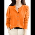 thumbnail image 2 of Suéter de Larga con Cuello Redondo de Color Liso para Mujer, Chaqueta de Punto Combinable para y Otoño Color Naranja M, 2 of 6
