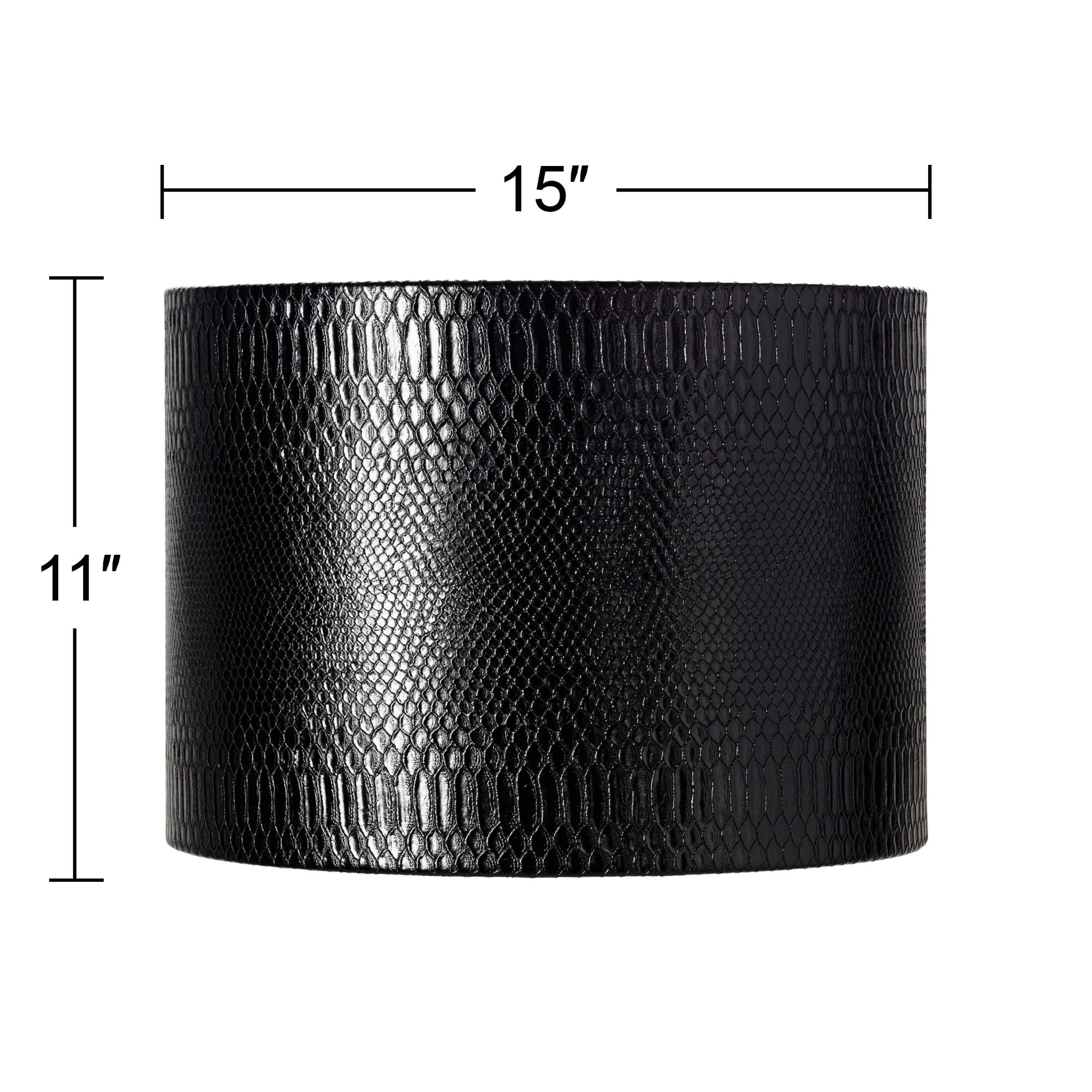 Springcrest Set of 2 Drum Print Lamp Shades Black Medium 15" Top x 15" Bottom x 11" Slant Spider Replacement Harp Finial Fitting