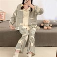 thumbnail image 3 of Jammies de manga larga para mujer Jammies con cuello vuelto Pantalones largos Ropa de dormir Ropa de dormir suelta para mujeres Niñas Laberinto negro M, 3 of 8