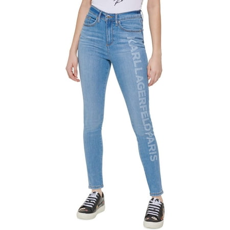 Karl Lagerfeld Paris Womens Logo Print Cropped Skinny Jeans