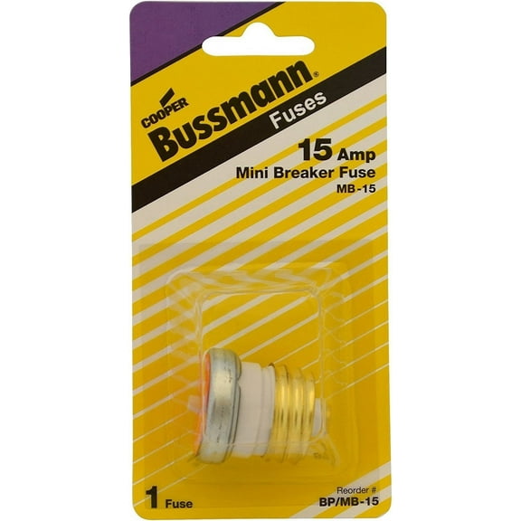 BUSSMANN BP/MB-15-15 Amp Edison Base Plug Fuse Circuit Breaker 125V Pack of 1