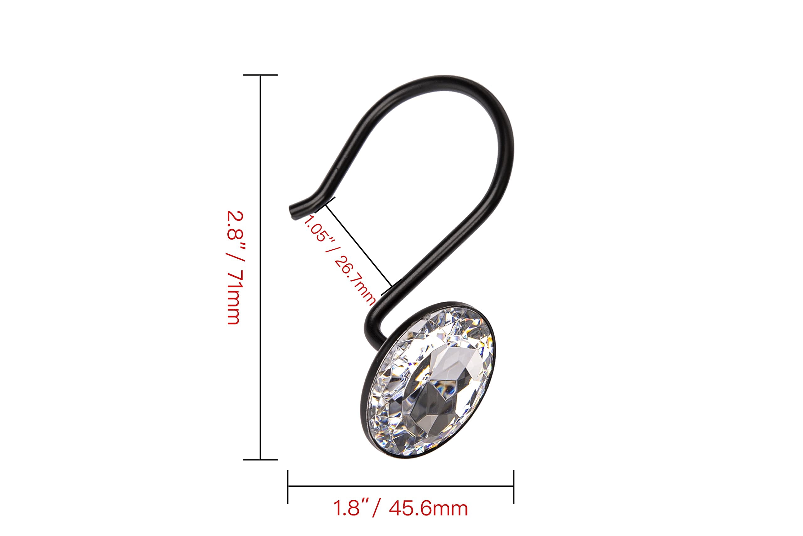 Utopia Alley  Shower Curtain Hooks for Bathroom, Rust Resistant Shower Curtain Hooks Rings,  Crystal Design, Set of 12 Black