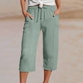 thumbnail image 3 of Bloomae Cotton Linen Capri Pants for Women 2026 Summer Lightweight Casual Plus Size Capris Loose Wide Leg High Waisted Drawstring Croped Pants with Pockets, 3 of 7