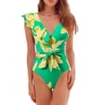 thumbnail image 3 of Traje de baño sexy de una pieza Traje de baño con volantes vintage Trajes de baño de 2 piezas para mujer Baño con cuello en V - Verde, 3 of 7