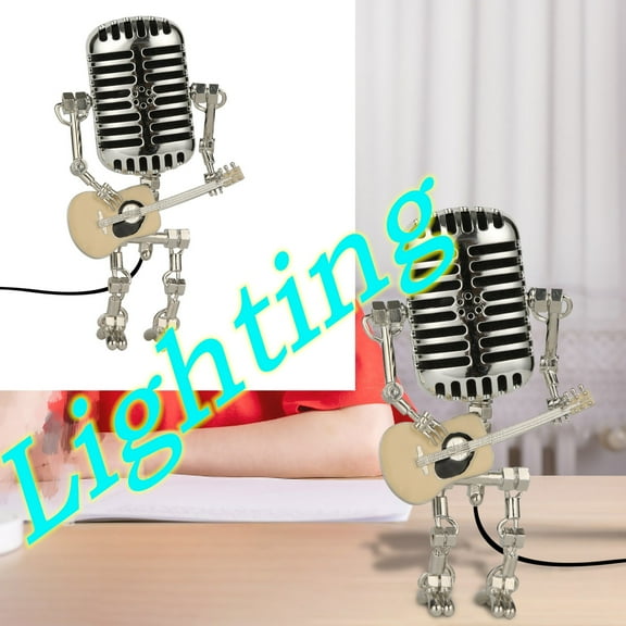 Vintage Microphone Guitar Robot Lamp Music Room Decor Desktop Decoration Cool Gifts for Music Lovers Player Music Studio Desk Vintage Lamp Ornaments