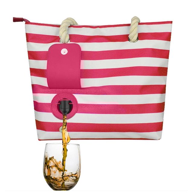 Wosthever Bolsa de vino de playa, bolsa de playa, bolsa de aislamiento térmico portátil para exteriores, bolsa enfriadora de vino, bolsa de Deportes acuáticos Bolsa roja + forro