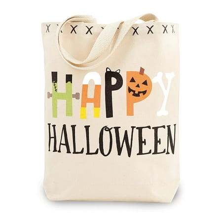 Cutie Pie Handbag - Canvas Tote Halloween, Happy, Heavyweight canvas tote features printed Halloween sentiment, coordinating Artwork and Cotton webbing handles By Mud Pie