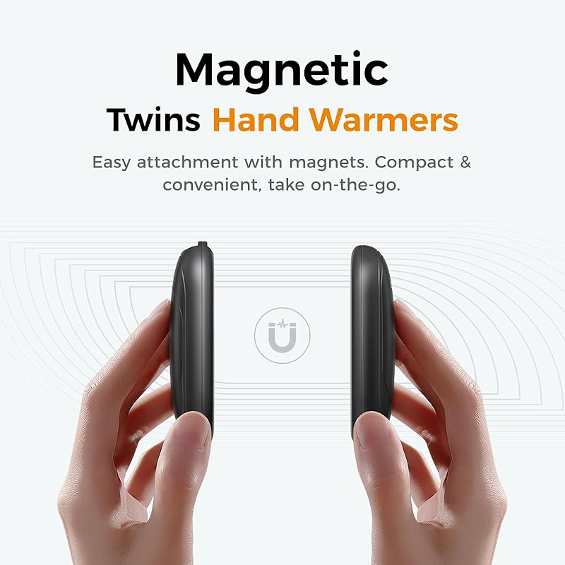 Magnetic Hand Warmers Rechargeable 2 Pack, Electric Hand Warmers with Smart Heating 3 Settings, Ultra Slim Portable Pocket Heater for Camping, Hunting,  Christmas Gifts for Men and Women（Black）