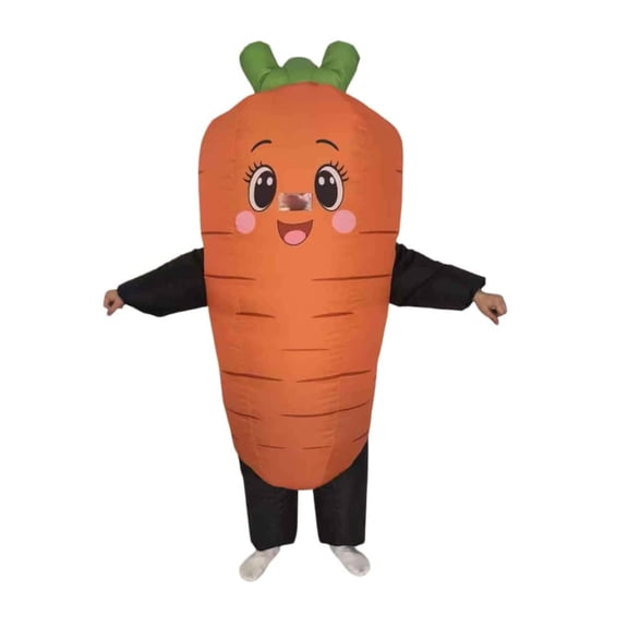 Adult Inflatable Carrot Costume Cute Cartoon Smile Blow Up Vegetable Suit Unisex Full Body Outfit for Halloween Easter Cosplay Farm Party Parade Fancy Dress