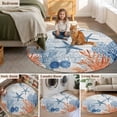 thumbnail image 6 of Summer Ocean Round Living Room Rugs 3.3 ft, Nautical Sea Orange Blue Starfish Corals Wood Grain Washable Area Rug with Non-Slip Sturdy Edge Binding Round Front Door Mat Floor Carpet for Entryway, 6 of 9