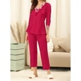 thumbnail image 5 of INSPIRE CHIC Women's Satin Sleepwear Night Suit V Neck Lace Nightwear Lounge Pajama Set M Red, 5 of 6