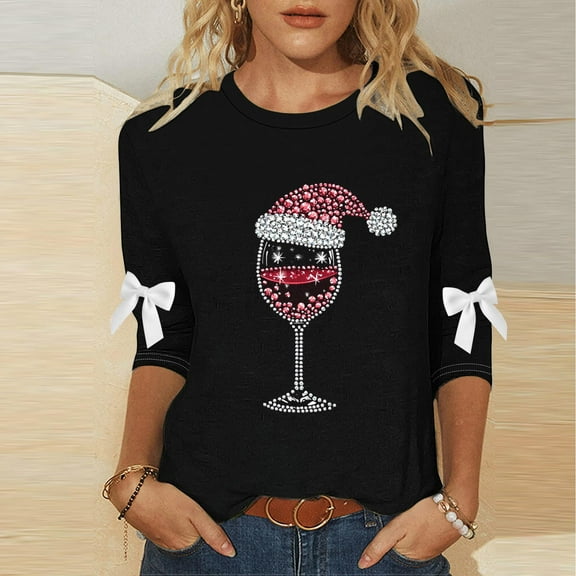 Women's Plus Size Christmas Round Neck Three-Quarter Sleeve Casual Loose Blouse