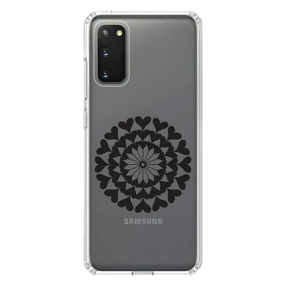 DistinctInk Clear Shockproof Hybrid Case for Galaxy S20 ULTRA / 5G (6.9" Screen) - TPU Bumper Acrylic Back Tempered Glass Screen Protector - Black Hearts Mandala