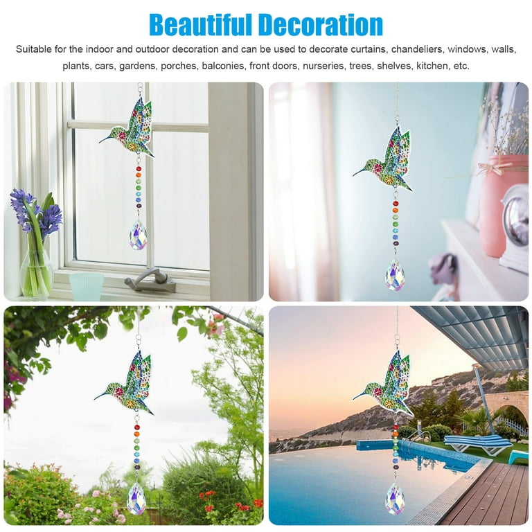 Diamond Painting Kit for Kids Adult Beginners, TSV DIY Hummingbird Window Hanging Ornament, Crystal Suncatcher Wind Chime Double Sided Gem Paint by