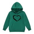 thumbnail image 5 of GiLiling Girls Retro Heart Print Hoodie Sweatshirt, Oversized Long Sleeve Hooded Pullover Top, Soft Daily Casual Wear (Blackish Green, 7-8 Years), 5 of 6