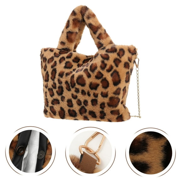 DRAFIDEEP 1Pack Leopard Print Purse for Women Plush Material Rectangular Shape for Various Occasions