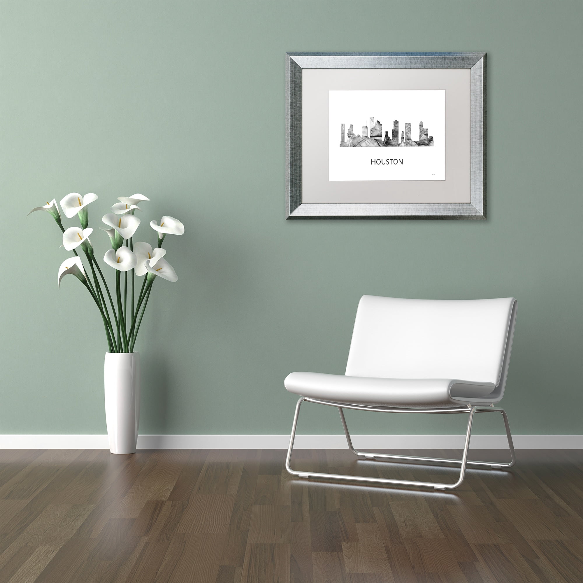 Trademark Fine Art 'Houston Texas Skyline WB-BW' Canvas Art by Marlene Watson, White Matte, Silver Frame