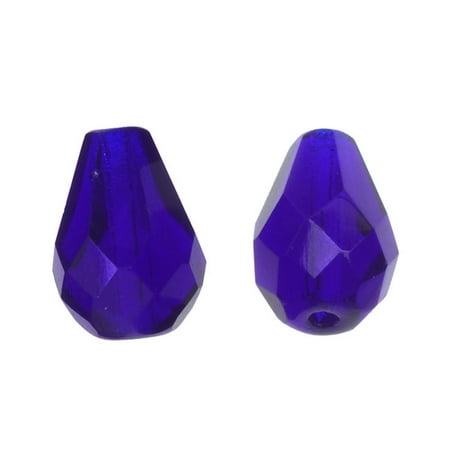- Czech Fire Polished Glass, Faceted Tear Drop Beads 10x7mm, 12 Pieces, Cobalt Blue