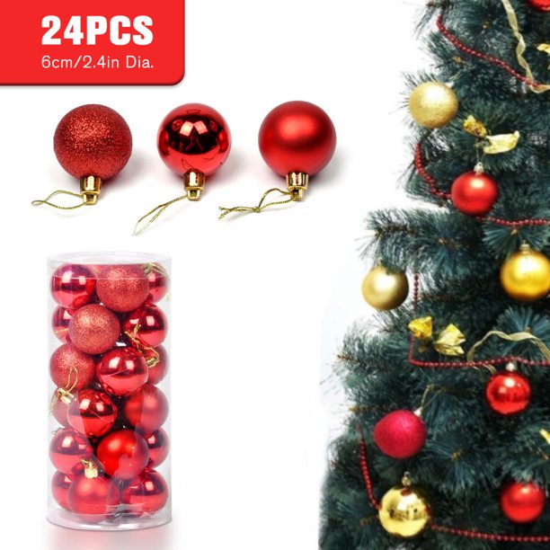 24 Uds. Adornos de bolas de Navidad con cordones 6cm/2,4 pulgadas adornos para árboles de Navidad Leyfeng bolas de adorno