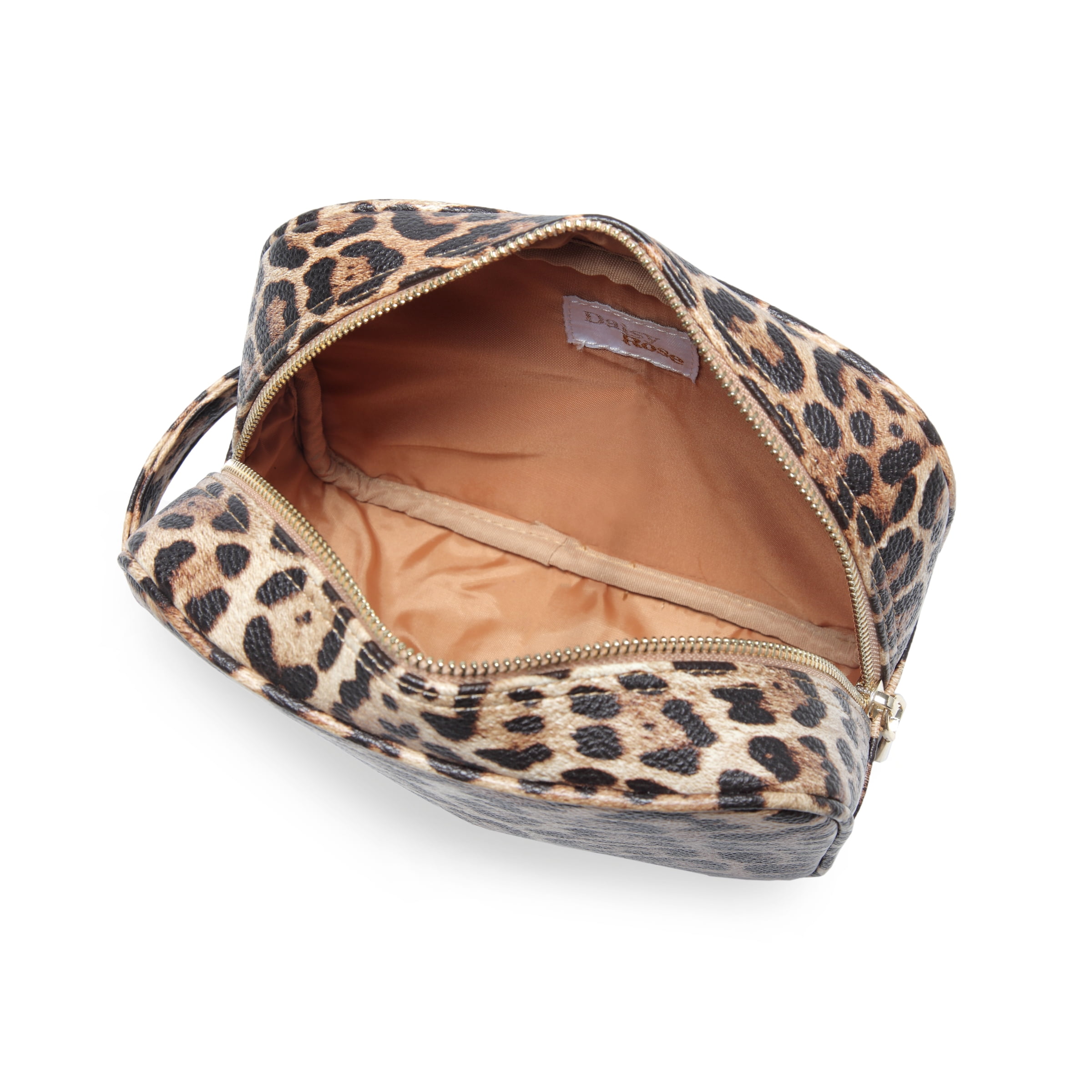 Daisy Rose Cosmetic Toiletry Bag PU Vegan Leather Travel Bag for Women - Leopard