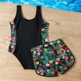 thumbnail image 5 of FINALGANG Girls Kids One Piece Romper Swimsuit With Floral Print Racerback Design High Waisted Boy Short Bottoms Sun Protection Bathing Suit For Summer Beach Vacation 9-10 Years Black, 5 of 8