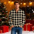 thumbnail image 5 of Men's Casual Checkered Print Semi-Zipper Retro Long Sleeve Sports Sweatshirt - Vintage Style with Check Design for Athletic and Casual Use,Army Green,L, 5 of 7