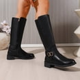 thumbnail image 5 of J-490 Black Ladies Pu Knee High Boots Round Toe Belt Buckle Side Zipper Low Heel Casual Solid, 5 of 8