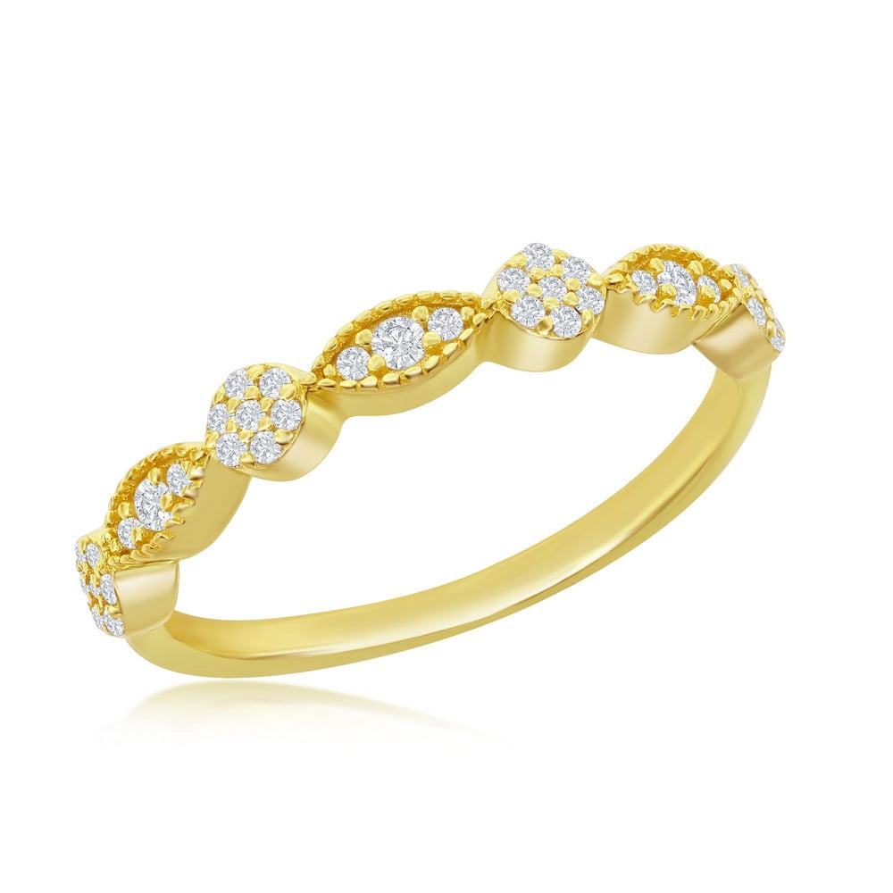 Beaux Bijoux Alternating Round and Marquise Design with Micro-Pave Simulated Diamond CZ Engagement Ring 14k Gold Plated Sterling Silver Jewelry for Women or Teens-6