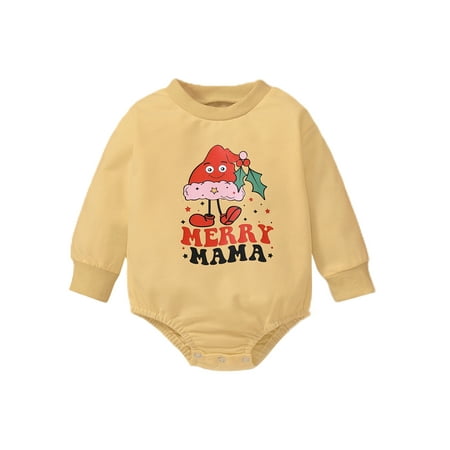 

Capreze Long Sleeve Bodysuit Crew Neck Romper Infant Buttons Christmas Printed Playsuit Autumn Jumpsuit D 90cm