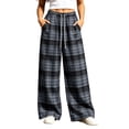 thumbnail image 2 of ZZwxWA Womens Plaid Checkered Pants High Waist Pajama Pants Drawstring Lounge Wide Leg Baggy Oversized Sweatpants with Pockets, 2 of 5