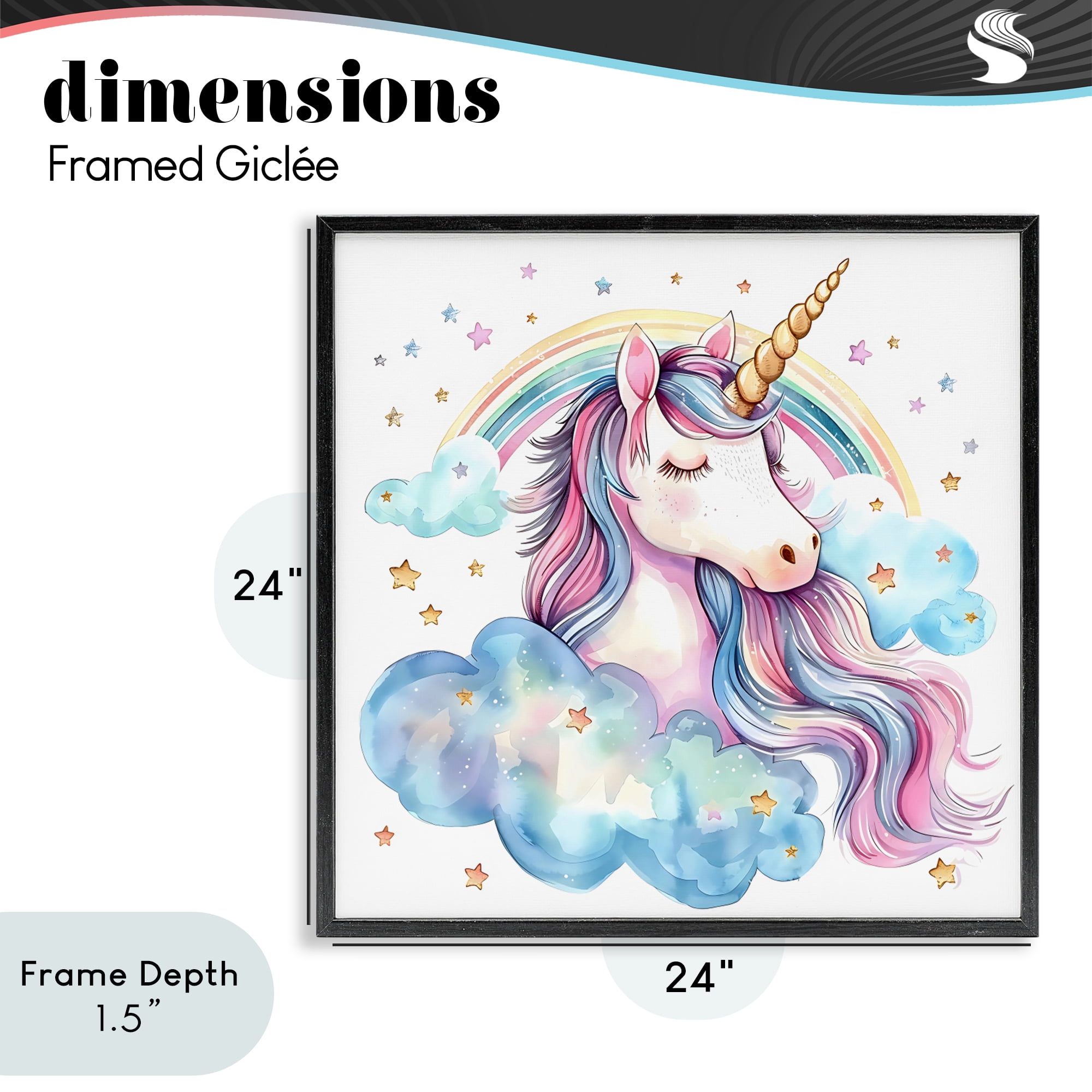 Stupell Industries Cute Happy Unicorn & Rainbow Black Framed Giclee Art, design by Creative Studio