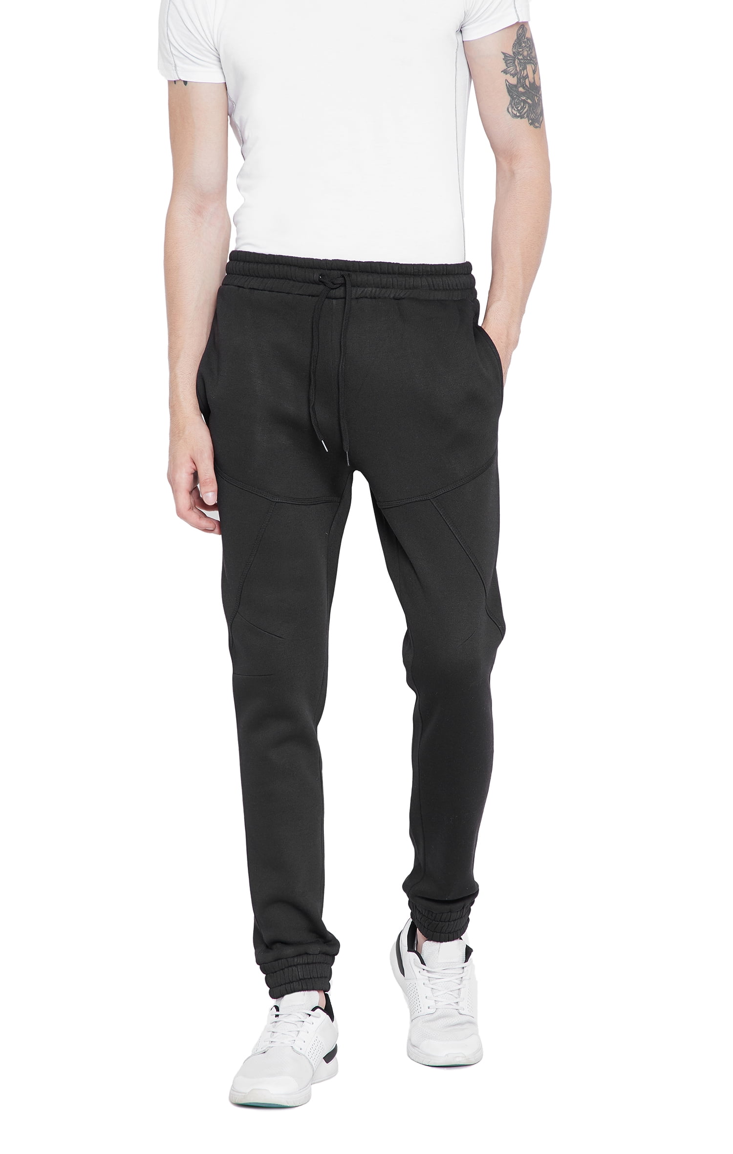 Mens Hutch Joggers Jogging Elasticated Waist Fleece Side Zip Pockets Gym Pants