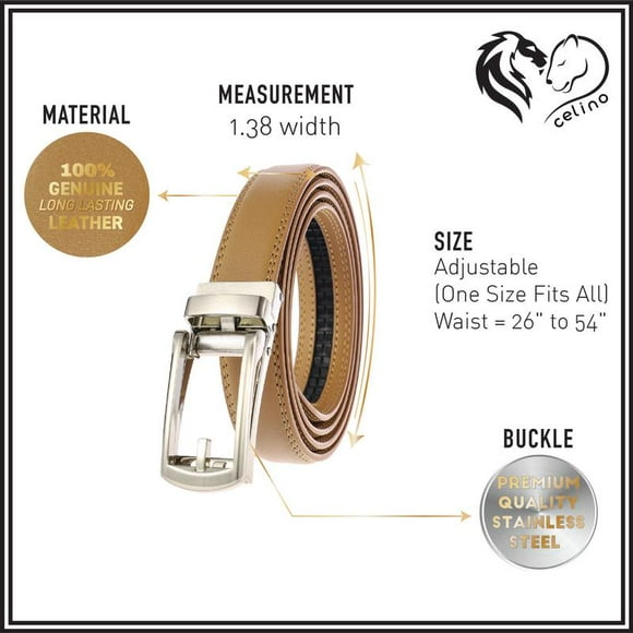 Celino Silver Adjustable Ratchet Slide Buckle 100% Genuine Leather Belt for Men, One Size Fits All, Made in Europe