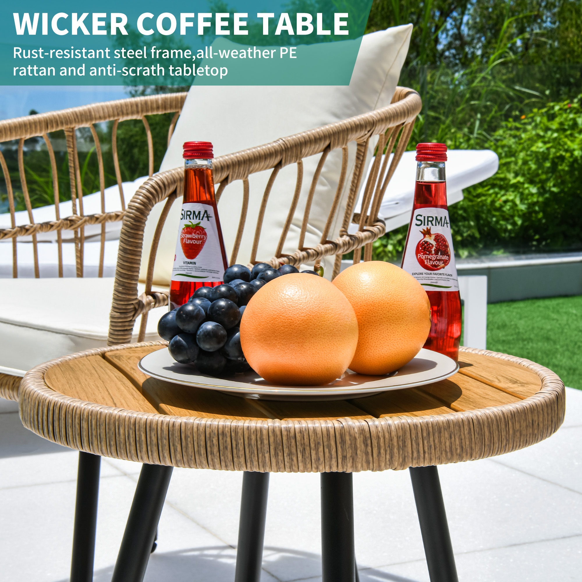 DEXTRUS 3-Piece Outdoor Patio Furniture Wicker Bistro Set with Soft Cushions