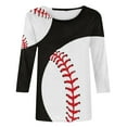 thumbnail image 4 of 3/4 Sleeve Tops for Women Baseball Print Trendy Dressy Crew Neck Blouses Plus Size Casual 2024 Summer T-Shirts, 4 of 5