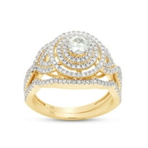 2/3 ct.t.w Centre 4MM Round Cut Lab Created Moissanite Diamond Double Halo Bridal Engagement Ring Set In 14K Solid Yellow Gold (G-H Color, VVS1 Clarity,0.66 Cttw)-5.5