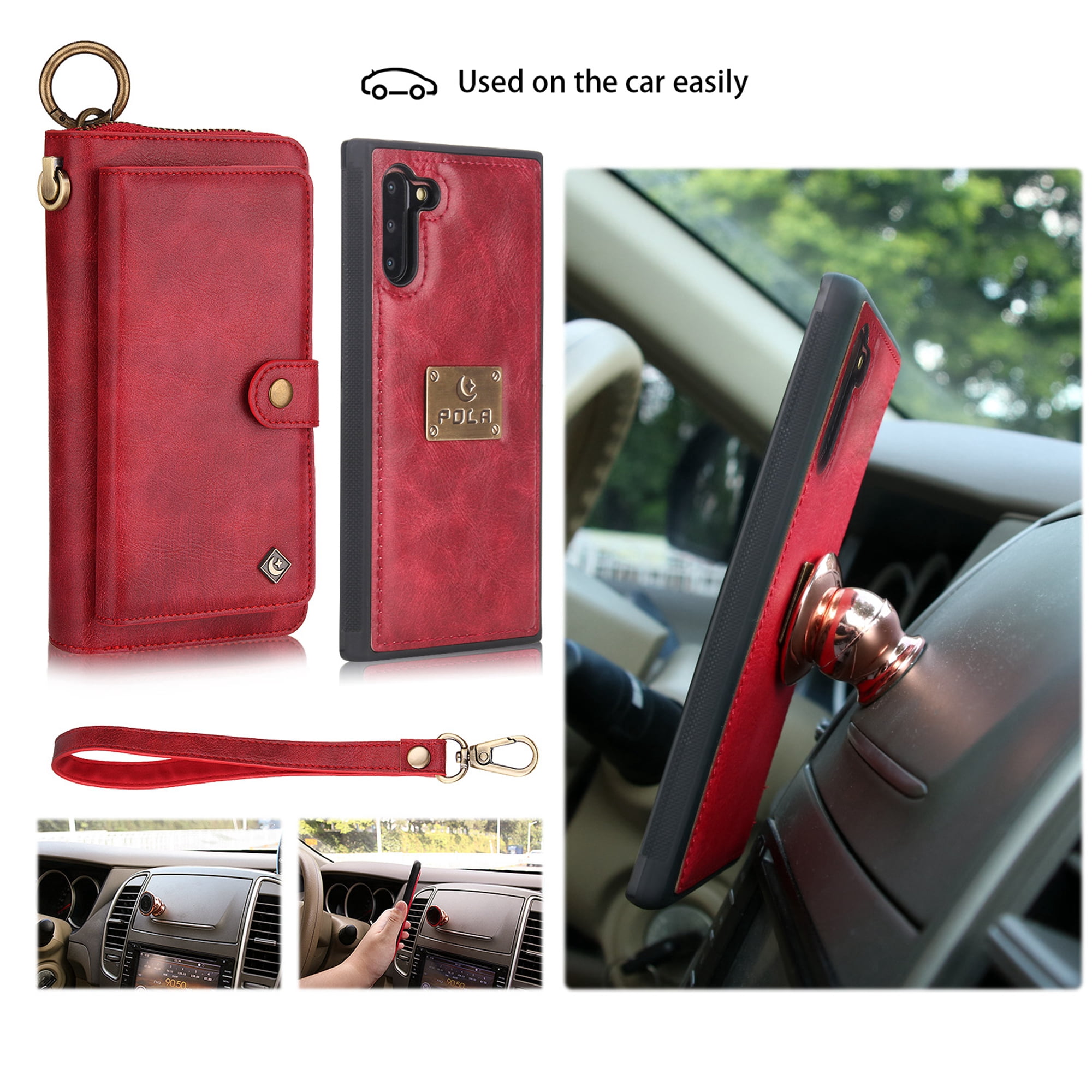 Samsung Galaxy Note 10 6.3 inch Wallet Detachable Case, Dteck Zipper Purse Phone Case Multi-functional Folio Flip Leather Removable Magnetic Back Cover For Samsung Galaxy Note10,Red