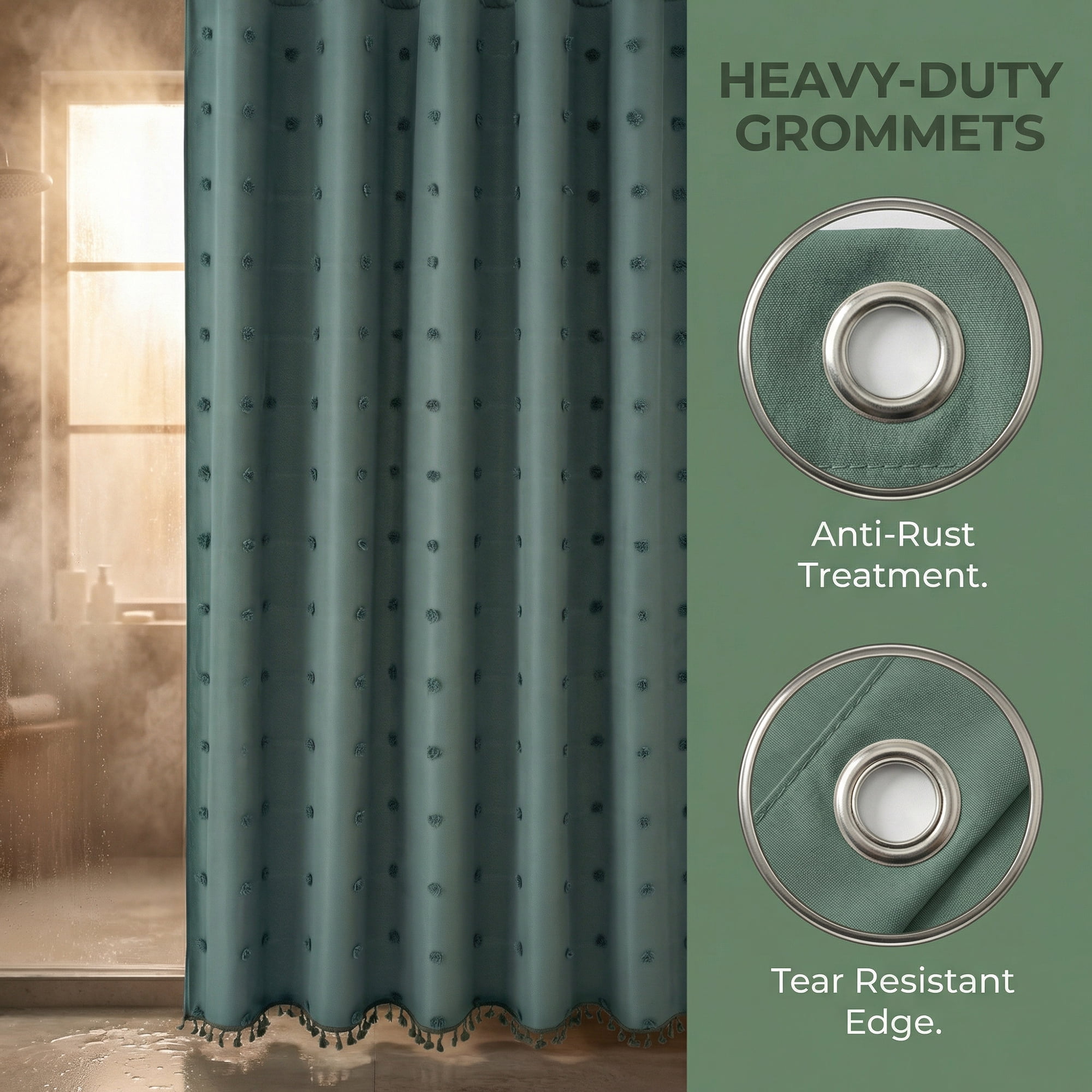 Unique Bargains Geometric Texture Shower Curtain Sets with Hooks Green 72"W x 72"L