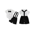 thumbnail image 2 of BemeyourBBs Baby Boy Formal Gentleman Wedding Outfit Christening Baptism Outfits Cotton Linen Summer Dress Clothes Short Sleeve Button Down Lapel Bowtie Bodysuit Shirts Suspender Shorts Set, 2 of 9