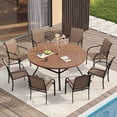 thumbnail image 7 of Vicllax Outdoor Patio Dining Table Dia.53" Slatted Tabletop Metal Frame with Umbrella Hole, Walnut, 7 of 7